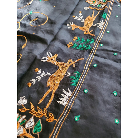 Women Pure Silk Hand Embroidery Saree Handloom Designer Aari Work - Picture 11 of 16